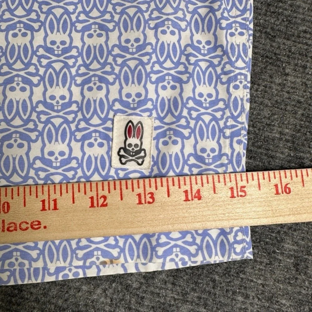 Psycho Bunny Mens 2XL Blue White Logo Print Swim Trunks Board Shorts Mesh Lined